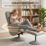 Cadeira Relax Reclinável com Otomana Encosto Alto Giratória 360° Apoios de Braços Bege Cinzento