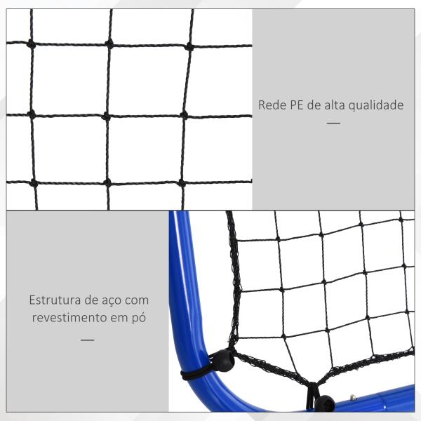 Rede de rebote dobrável para treinamento rebotador ajustável em 5 níveis em ângulo com tubo de aço 100x95x90 cm azul