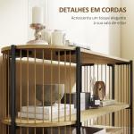 Mesa Consola com Corda de Papel Trançada à Mão Consola de Entrada de 3 Níveis com Estrutura de Aço Estilo Boémio 124x43,5x80 cm Madeira