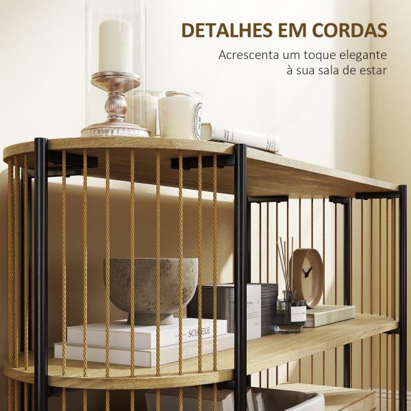 Mesa Consola com Corda de Papel Trançada à Mão Consola de Entrada de 3 Níveis com Estrutura de Aço Estilo Boémio 124x43,5x80 cm Madeira