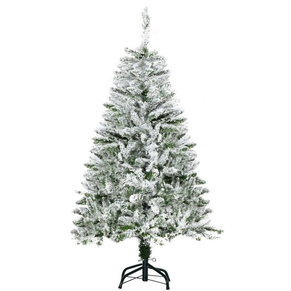 Árvore de Natal Artificial 120 cm com Neve Ignífugo com 200 Ramos Folhas de PVC Abertura Automática Base Dobrável Verde
