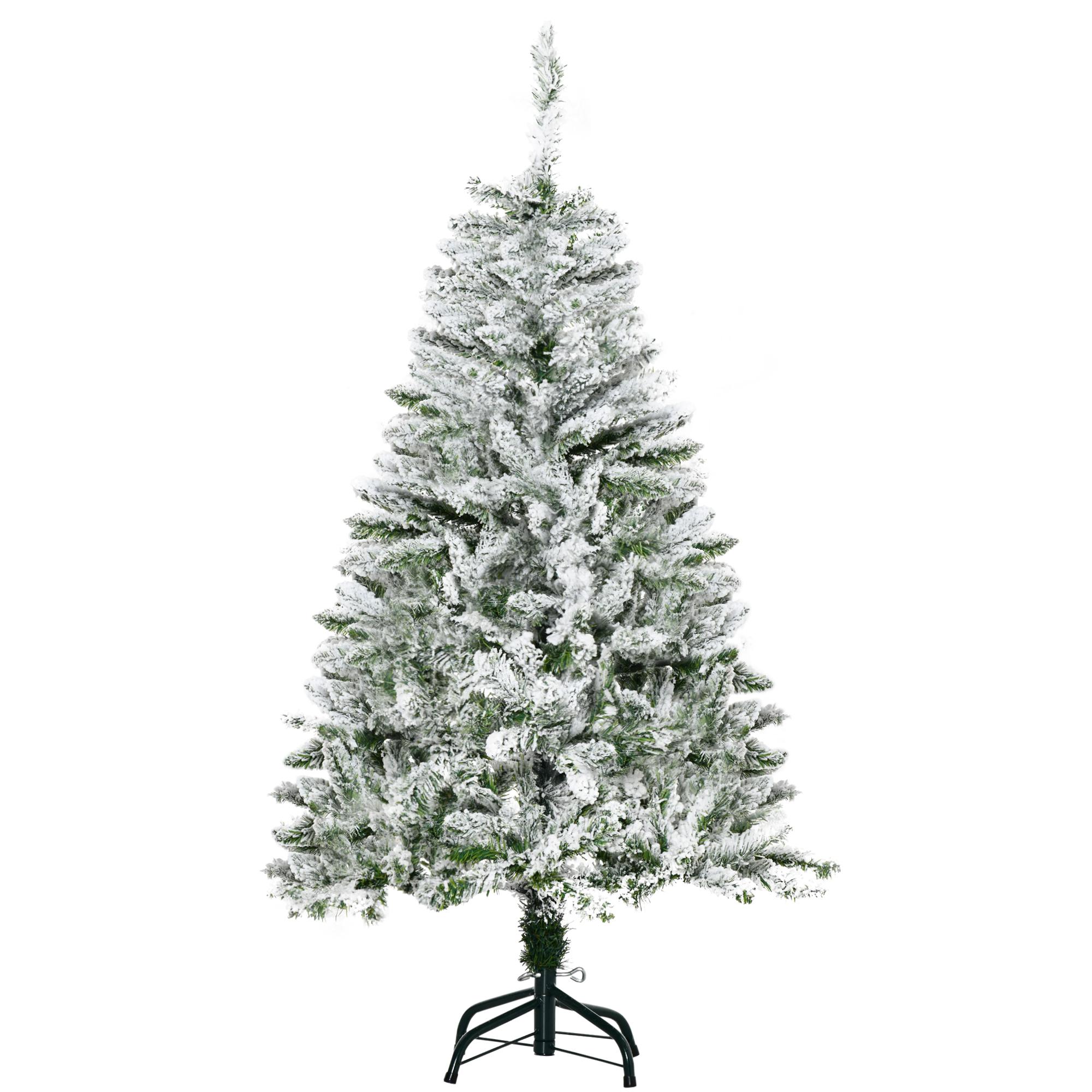 Árvore de Natal Artificial 120 cm com Neve Ignífugo com 200 Ramos Folhas de PVC Abertura Automática Base Dobrável Verde