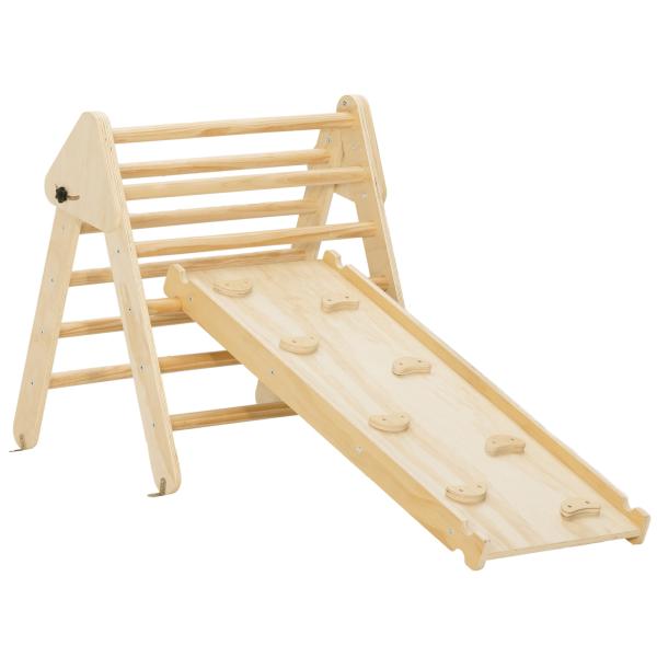 Triângulo de Escalada de Madeira 2 em 1 Escalada para Crianças de 18 - 48 Meses com Rampa para Deslizar ou Escalar 147x64,5x63 cm Madeira