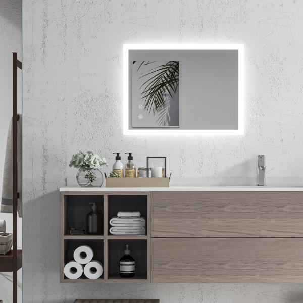 Espelho Casa de Banho com Luzes LED 70x50 cm Função Antiembaciamento 3 Cores Função de Memória e Interruptor Tátil Prata