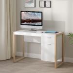 Mesa de Computador com Gaveta Armário Pés em Forma Retangular112,5x50x75,5 cm Branco e Madeira