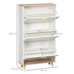 Sapateira Moderna com 3 Gavetas Abatíveis para 12 Pares de Sapatos e Prateleira Ajustável 70x23,5x122cm Branco Envelhecido