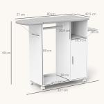 Móvel de Engomar de Madeira com Rodas Barra para Pendurar Roupa Prateleira Aberta e Tábua Dobrável 107x42,5x99 cm Branco