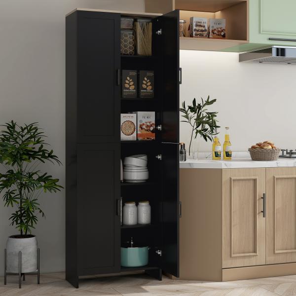 Armário de Cozinha com 4 Portas e Prateleiras Ajustáveis Anti - Tombo 60x30x170,5 cm Preto