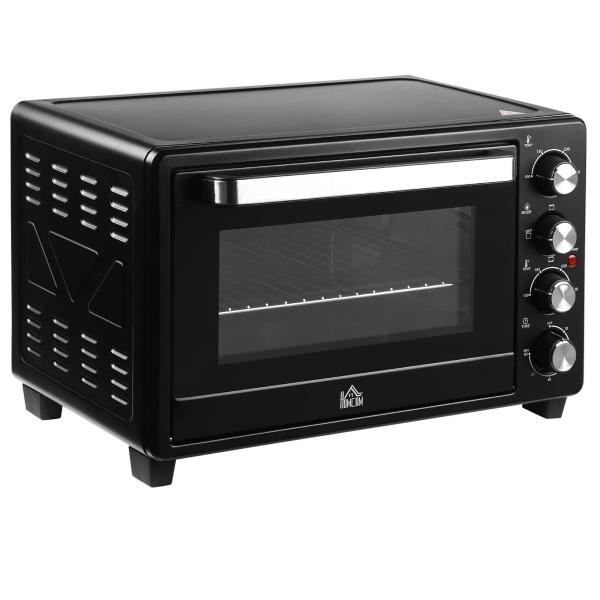 Mini Forno Elétrico de 32L 1600W com 3 Modos de Aquecimento Temperatura até 230 °C Temporizador Bandeja de Assar Ajustável em 3 Níveis 52,2x38,1x33,5cm Preto