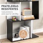 Estante para Livros Estante Alta de Parede com 5 Níveis em Forma de S Desenho Moderno 60x24x184,5 cm Branco e Preto
