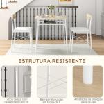 Conjunto de Refeição de 3 Peças Conjunto 1 Mesa 70x70x75 cm e 2 Cadeiras 40x50x80 cm com Prateleira de Armazenamento Branco e Madeira