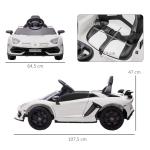 Carro Elétrico Lamborghini para Crianças 12V Velocidade Máxima 5km/h Controlo Remoto MP3 Luzes e Cinto de Segurança 107,5x63x42 cm Branco