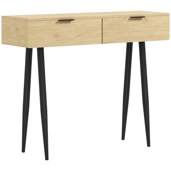 Mesa Consola Móvel para Entrada com 2 Gavetas e Pés de Aço Consola para Entrada Corredor 100x30x80,5 cm Carvalho