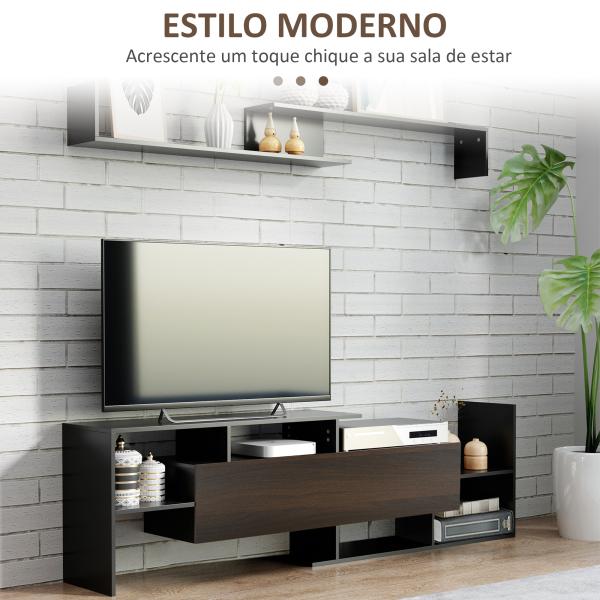 Móvel de TV Moderno Móvel para Televisores 153,6x25x42cm e Prateleira de Parede 150x14,5x16,3 cm Preto