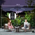 Chapéu de Sol de Jardim com 24 Luzes LED Solares Cobertura Inclinável Poste Metálico 29x25 m Azul Escuro