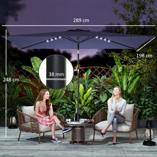 Chapéu de Sol de Jardim com 24 Luzes LED Solares Cobertura Inclinável Poste Metálico 29x25 m Azul Escuro
