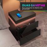 Mesa de Cabeceira com Luz LED Painel de Alto Brilho 2 Gavetas e Controlo Remoto para Dormitório 45x35x52 cm Preto