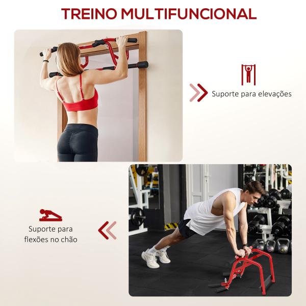 Barra de Elevação Multifuncional Barra de Elevação de Parede Carga 150 kg para Exercícios e Treino Vermelho e Preto