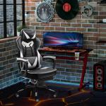 Cadeira de escritorio gaming ergonômica Altura ajustável Reclinável Encosto com apoio para pés 65x70x118,5 - 126,5 cm Branco e Preto