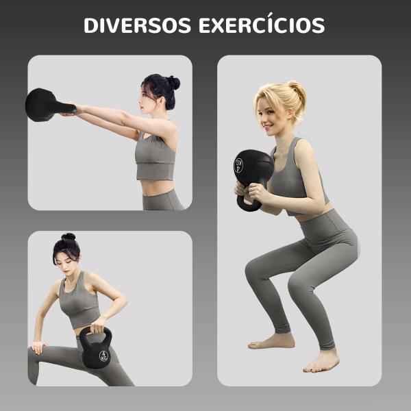 Peso Russo de 4 kg Kettlebell Fitness Preenchido de Areia com Punho Largo Antiderrapante 18x12x20 cm Preto