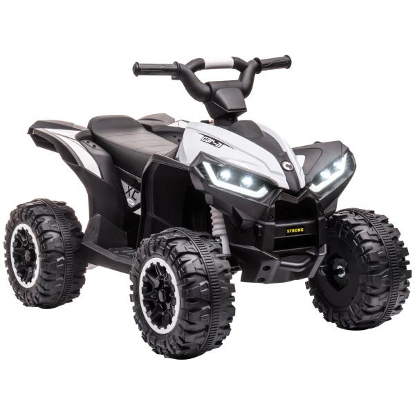 Quadriciclo Elétrico para Crianças de 3 - 5 Anos Veículo Eléctrico a Bateria 12V com 2 Motores 83x53x55,5cm Branco