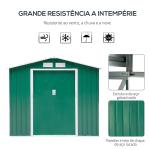 Abrigo de Jardim 213x130x185cm Abrigo de Jardim Metálico de Exterior com 2 Portas Deslizantes e 4 Janelas Verde