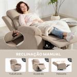 Poltrona Reclinável Manual com Tecido de Aspeto em Linho e Apoio para os Pés 85x93x105 cm Bege
