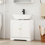 Móvel para Lavatório Pousar com 2 Portas em Arco Puxadores Dourados para Lavatório com ou sem Pedestal 60x30x65 cm Branco