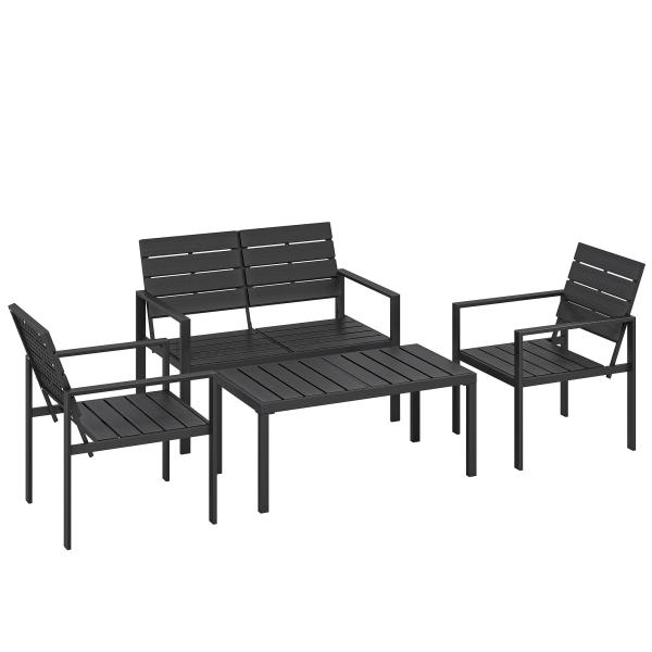 Conjunto de Móveis de Jardim para 4 Pessoas - Sofá de 2 Lugares, 2 Cadeiras e Mesa de Centro - Preto