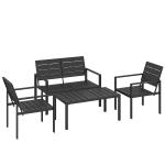 Conjunto de Móveis de Jardim para 4 Pessoas - Sofá de 2 Lugares, 2 Cadeiras e Mesa de Centro - Preto