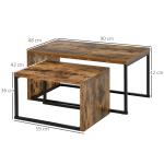 Conjunto de 2 Mesas de Centro Mesinhas de Café com Pés de Metal Estilo Industrial para Sala de Estar Sala de Jantar 90x48x42cm e 59x42x36cm Marrom Rústico