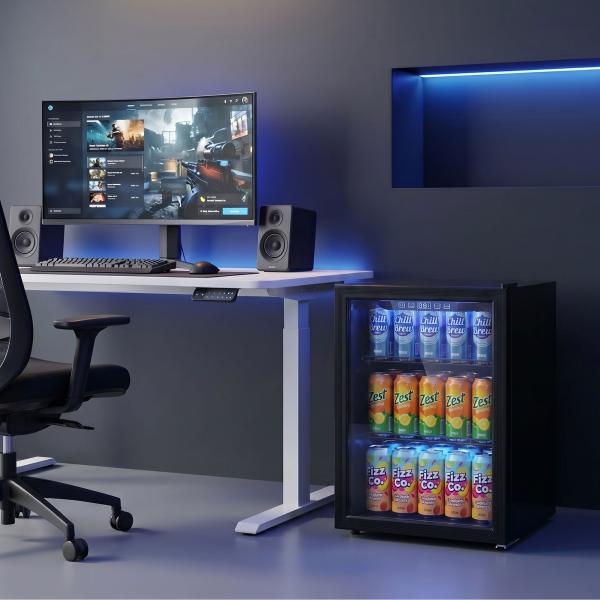 Frigorífico de Bebidas 70 L com Porta de Vidro Duplo Iluminação LED 2 Prateleiras Ajustáveis para 70 Latas