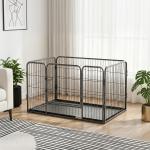 Barreira de Segurança para Animais de Estimação Parque de Diversão para Animais com 4 Painéis de Aço 109x74x71cm com Porta de Trava Dupla e Bandeja Removível para Exterior Interior Cinza