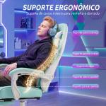Cadeira Gaming Reclinável 155° com Suporte Lombar com Massagem Apoio de Cabeça e Apoio para os Pés 63x66x126 - 134 cm Azul Claro