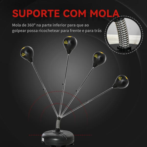 Saco de Boxe de Pé com Altura Ajustável de 4 Níveis Base Preenchida Luvas e Inflador Ø45x133 - 151 cm Preto