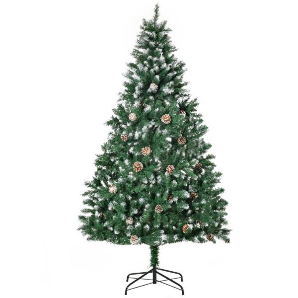 Árvore de Natal Artificial Ø90x180cm com 1111 Ramos de PVC e 59 Pinhas Base Dobrável e Suporte de Aço Decoração de Natal para Interiores Verde