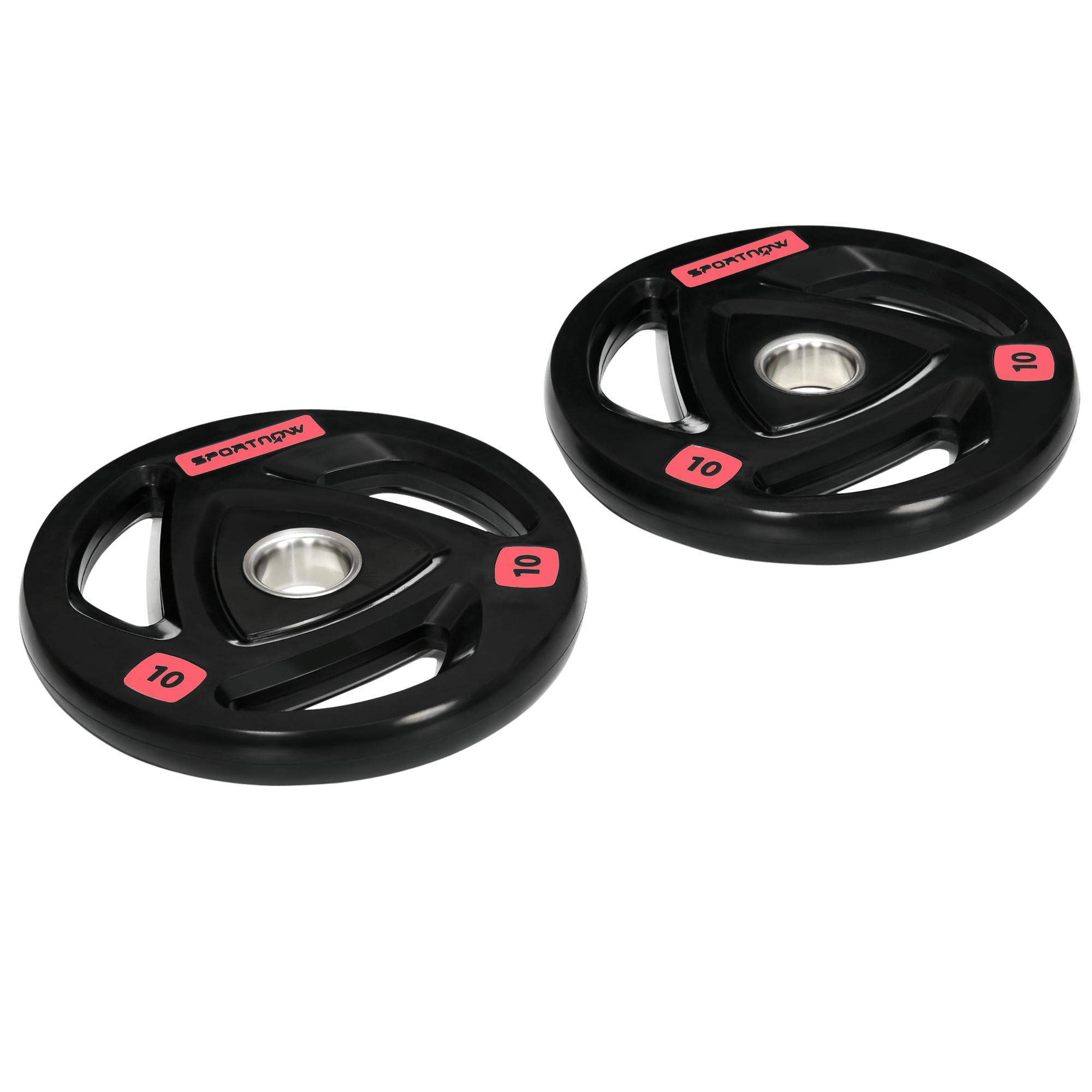 Conjunto de 2 Discos de Pesos Olimpicos 10kg Ferro Fundido Placas de Peso com Orifício de 5cm Ø32x4cm Preto