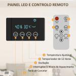 Aquecedor Elétrico de Parede 1000W/2000W com Ecrã LED Controlo Remoto Termostato Temporizador para Áreas de 15 - 20 m² 54,5x12x21,5 cm Cinzento