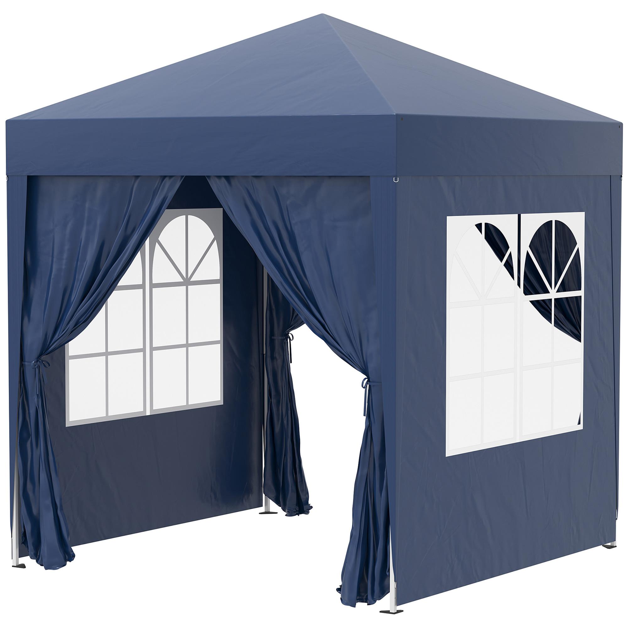Tenda Dobrável 2x2 m Tenda de Jardim com 4 Paredes Laterais Tecido Oxford 2 Portas 2 Janelas e Bolsa de Transporte para Exterior Terraço Campismo Festas Azul