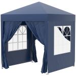 Tenda Dobrável 2x2 m Tenda de Jardim com 4 Paredes Laterais Tecido Oxford 2 Portas 2 Janelas e Bolsa de Transporte para Exterior Terraço Campismo Festas Azul