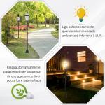 2 Candeeiros Solares de Jardim com 2 Luzes LED Branca Impermeável IP44 Ligação Automática Conjunto de 2 Candeeiros de Exterior para Caminho Terraço Pátio 18,5x18,5x129 cm Preto