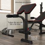 Banco de Musculação Dobrável Banco Multifunções com Suportes para Barras e Encosto Ajustável para Treino Completo de Corpo Preto