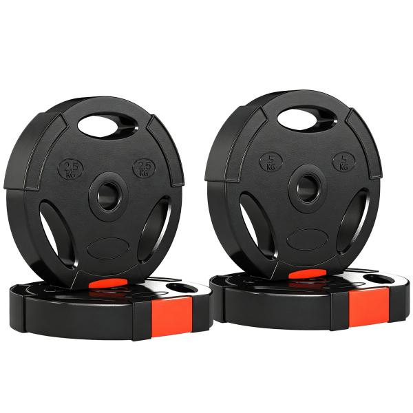 Conjunto de Discos de Pesos de 4 Peças 2x5 kg e 2x2,5 kg com Orifícios de 2,5 cm para Treino Fitness Preto