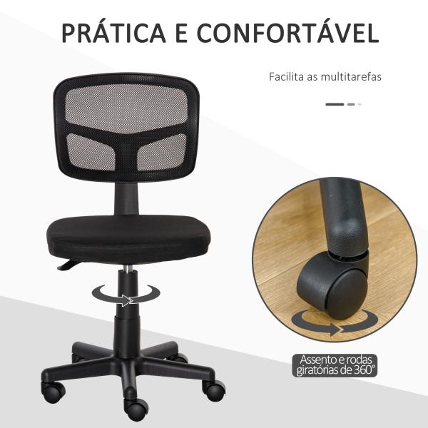 Cadeira de Escritório Operativa Giratória 360° com Altura Ajustável Suporte Lombar 43x48x77,5 - 89,5cm Preto