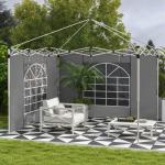 2 Paredes Laterais para Tenda 300x200 cm com Janela Enrolável e Porta com Fecho para Tendas 3x3 m ou 3x6 m Cinzento