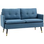 Sofá de 2 Lugares Moderno Estofado em Poliéster com 4 Almofadas Apoio para os Braços e Pés de Aço 139x68x80 cm Azul