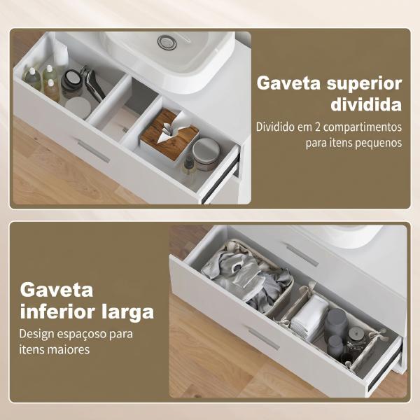 Móvel para Lavatório Pousar com 2 Gavetas para Lavatório sem Pedestal 80x30x60 cm Branco