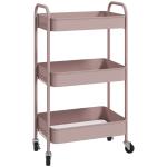 Carrinho Auxiliar de 3 Níveis com Rodas Carrinho de Armazenamento Deslizante para Cozinha Sala 45x30.6x79 cm Rosa