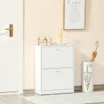 Sapateira de Madeira com 2 Compartimentos para Entrada Corredor Dormitório Sala de Estar 60x24x80 cm Branco
