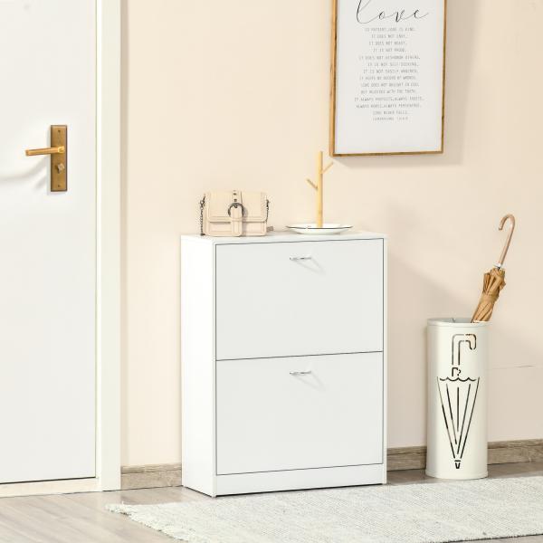 Sapateira de Madeira com 2 Compartimentos para Entrada Corredor Dormitório Sala de Estar 60x24x80 cm Branco